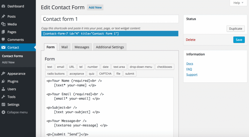 Contact Form 7 Free Contact Form Plugin