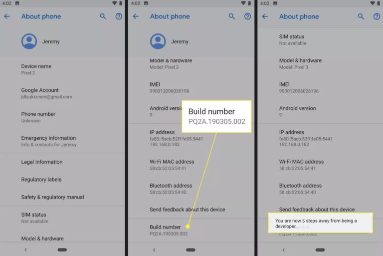 android build number tapping