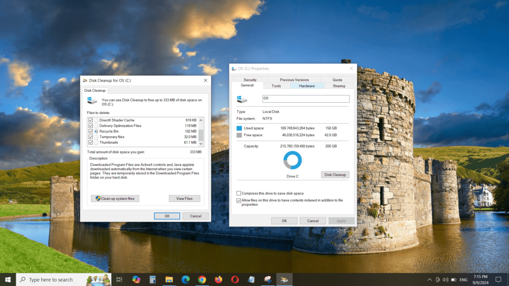 Click on Ok on the end of the disk cleanup process on the C drive properties