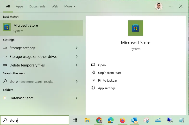 Click Start Menu and Search Microsoft Store