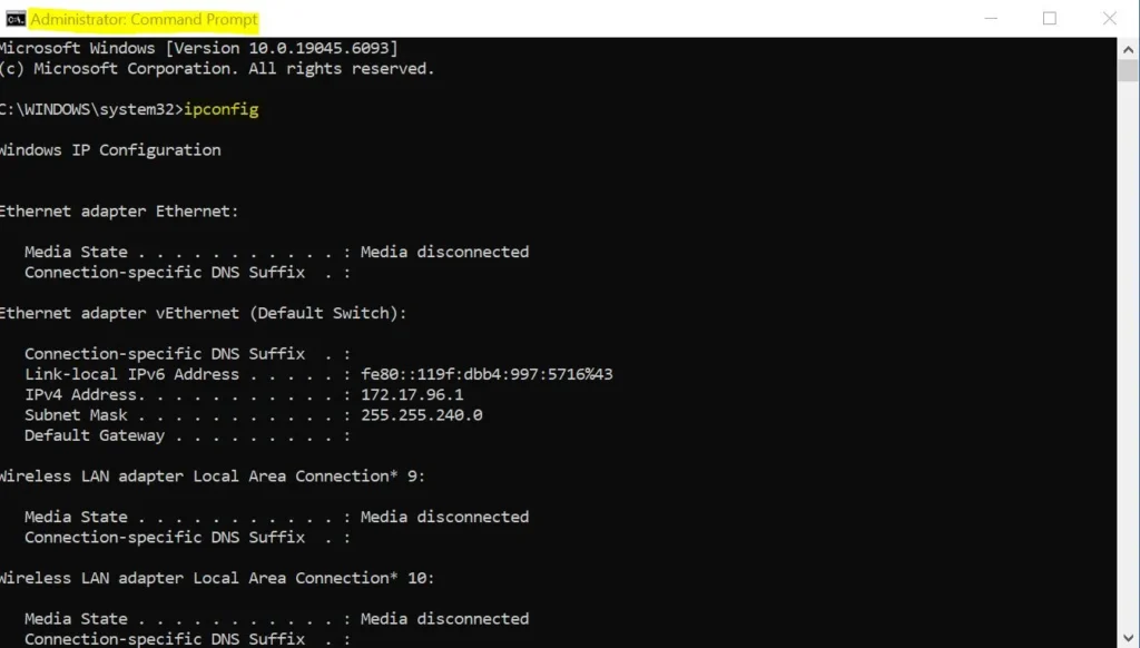 Run ipconfig as Administrator – Check Network Settings