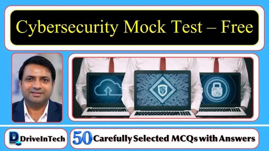 Cybersecurity mock test quiz with 50 beginner-level questions on online security, malware, and cyber threats