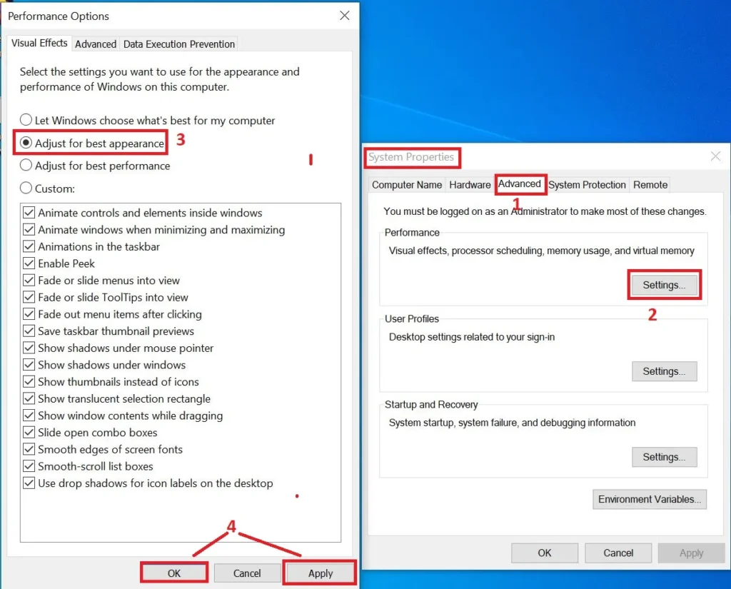 Adjust for Best Performance in windows