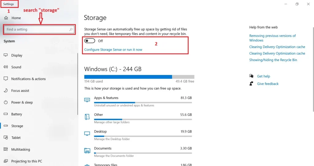 how to enable storage sense in windows