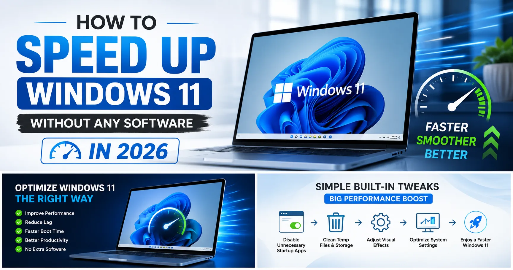 How to speed up Windows 11 without software using built-in performance settings and optimization tips in 2026