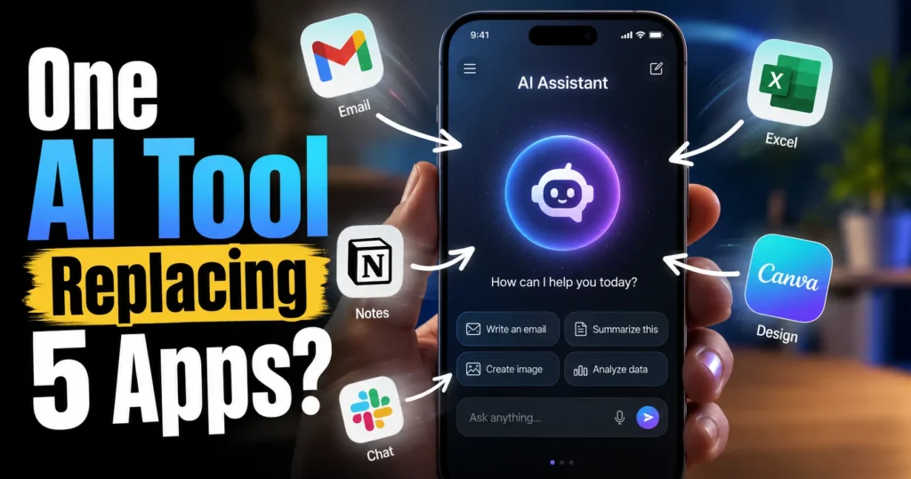 Best AI assistant app replacing 5 apps in 2026 showing AI-powered mobile assistant interface