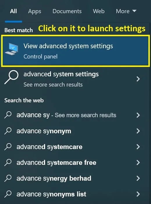 view advance system settings in windows